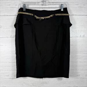 I.N. San Fransisco Womens Size 5 Black Belted Pencil Skirt Knee Length